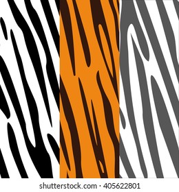 Set of colorful skin textures of zebra and tiger, vector illustration 