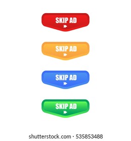 Set of Colorful Skip Ad Button. Isolated on white background.