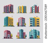 Set of colorful skyscrapers vector isolated