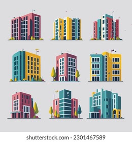 Set of colorful skyscrapers vector isolated
