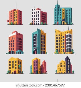 Set of colorful skyscrapers vector isolated