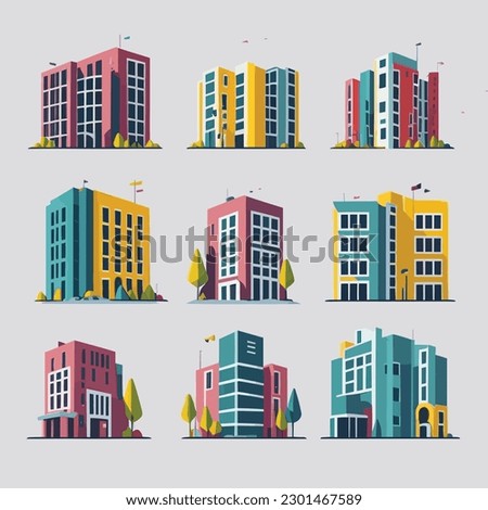 Set of colorful skyscrapers vector isolated