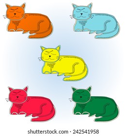 Set of colorful sleeping cats. Vector illustration.