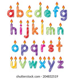 set of colorful small alphabet letters a to z candles. vector. svg