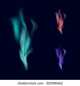 Set of colorful smoke on dark background. Vector illustration. 