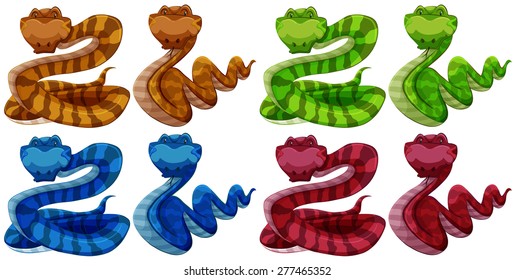 Set of colorful snakes on white background