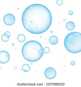 A set of colorful and colorful soap bubbles to create a design. Isolated, transparent, realistic soap bubbles on a light background.
