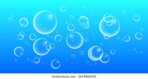 A set of colorful and colorful soap bubbles to create a design. Isolated, transparent, realistic soap bubbles on a transparent background.