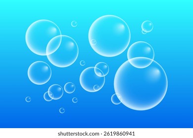 A set of colorful and colorful soap bubbles to create a design. Isolated, transparent, realistic soap bubbles on a transparent background.