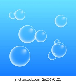 A set of colorful and colorful soap bubbles to create a design. Isolated, transparent, realistic soap bubbles on a transparent background.