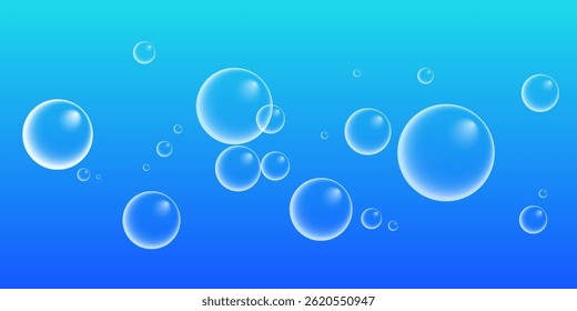 A set of colorful and colorful soap bubbles to create a design. Isolated, transparent, realistic soap bubbles on a transparent background.