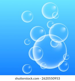 A set of colorful and colorful soap bubbles to create a design. Isolated, transparent, realistic soap bubbles on a transparent background.