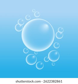 A set of colorful and colorful soap bubbles to create a design. Isolated, transparent, realistic soap bubbles on a transparent background.