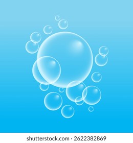 A set of colorful and colorful soap bubbles to create a design. Isolated, transparent, realistic soap bubbles on a transparent background.