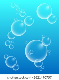 Set of colorful soap bubbles for design creation. Isolated, transparent, realistic soap bubbles on transparent background.