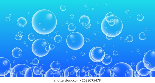 Set of colorful soap bubbles for design creation. Isolated, transparent, realistic soap bubbles on transparent background.