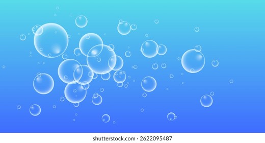 Set of colorful soap bubbles for design creation. Isolated, transparent, realistic soap bubbles on transparent background.