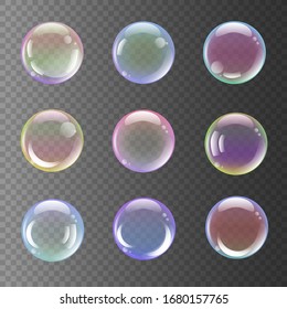Set of colorful soap bubbles. Vector illustration.