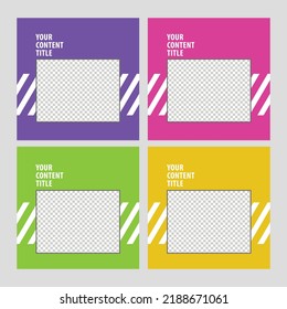 Set of colorful social media logo with wide image space decorated by white colored diagonal stripes.