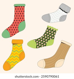 Set colorful sock cartoon illustration