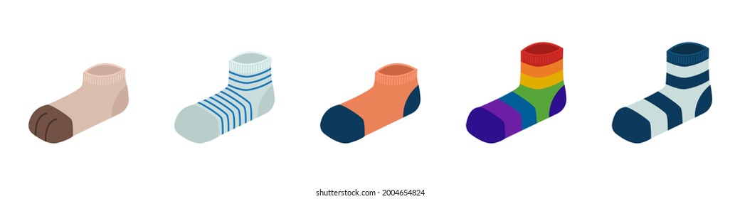 Set of colorful socks - isometric vector illustration. Flat colors.