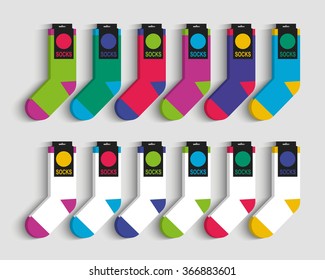 Set of colorful socks. Vector flat ilustration.