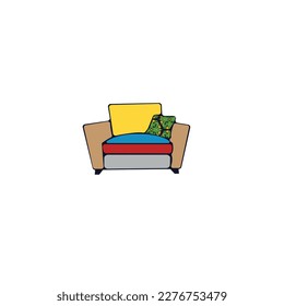 Set colorful sofas in cartoon style. Vector illustration of places to relax and watch TV for home interiors on. Set of various beds, sofas in a cartoon style. Vector illustration of colorful and mode