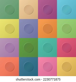 Set of colorful soft 3D circle shape frame design. Collection of geometric background. Vector illustration.