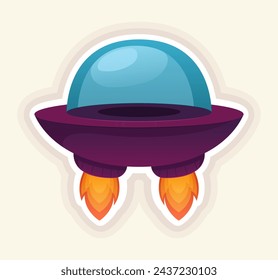 Set of colorful space sticker. With creative design and playful cartoon elements, this piece of art depicts an alien spaceship in fascinating detail. Vector illustration.