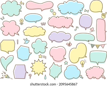 A set of colorful speech bubble illustrations.