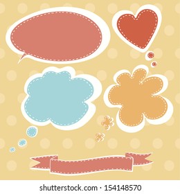Set of colorful speech bubble in vector on polka dot seamless pattern