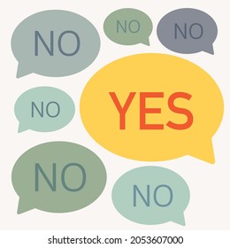 Set of colorful speech bubble vector with Yes and No text, having your own opinion, standing out from the crowd, unique way of individuality, new idea, think differently, business teamwork, leadership