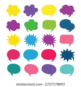 Set of colorful speech bubble vectors featuring cloud and cartoon shapes for comic chat dialog icons and web communication design elements