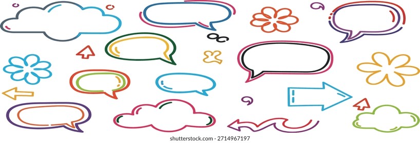 Conjunto de coloridas burbujas de discurso y flechas