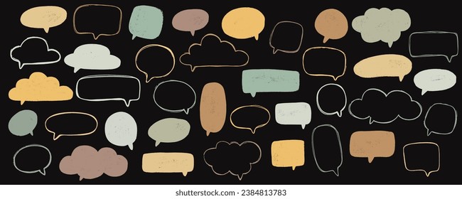 Set of colorful speech bubbles balloons, empty space for text,  textured sketch, warm neutral colors , vector illustration