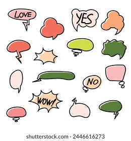 Set of colorful speech bubbles. Cartoon or comic labels. comic speech. Flat design vector illustration isolated on background.