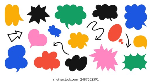 Set of colorful speech bubbles. Cartoon balloon word design. Vector illustration