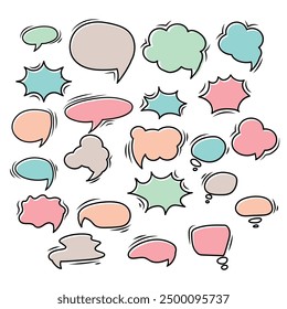 Conjunto de burbujas de discurso de colores. Etiquetas de historietas o cómics. discurso cómico. Ilustración vectorial de diseño plano aislado sobre fondo.