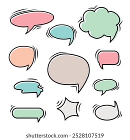 Conjunto de burbujas de discurso de colores. Etiquetas de historietas o cómics. discurso cómico. Ilustración vectorial de diseño plano aislado sobre fondo.