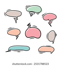 Satz bunter Sprechblasen. Cartoon- oder Comic-Labels. Comic-Rede. Flaches Design, Vektorgrafik einzeln auf Hintergrund.