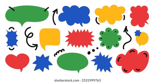 Set of colorful speech bubbles. Cartoon balloon word design. Vector illustration