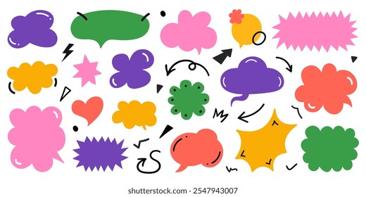 Set of colorful speech bubbles. Cartoon balloon word design. Vector illustration