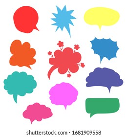 Conjunto de coloridas burbujas de habla. Colección de elementos aislados. Simple ilustración vectorial.
