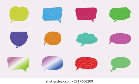 A set of colorful speech bubbles and comic chat boxes featuring various textured styles, shapes, and gradients. Perfect for UI design, social media graphics, web banners, comic illustrations, and communication concepts.
#SpeechBubbles #VectorArt #GraphicDesign #ComicBubbles #ChatIcons #TextFrames #DesignAssets #SocialMediaGraphics #CalloutBox #IllustrationSet #UIDesign #WebDesign #CreativeElements #DialogueBox