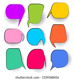 Set of colorful speech bubbles and dialog balloons with black halftone shadows. vintage design, pop art style - vector illustration
