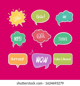 Set of Colorful Speech Bubbles with different wording and expressions for facebook and instagram posts. new cool speech bubbles in cute colors. speech bubbles.