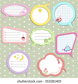 Set of colorful speech bubbles with different elements.