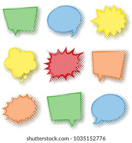 set of colorful speech bubbles with halftone dotted shadows