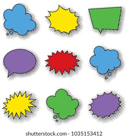 set of colorful speech bubbles with halftone dotted shadows