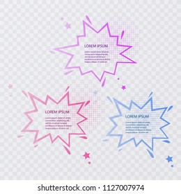 Set of colorful speech bubbles with halftone shadows on transparent background. Vector illustration